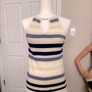 Navy & white sweater sleeveless gold embellishment